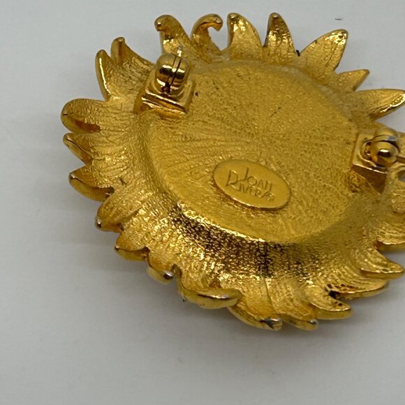 Joan Rivers Sunflower Brooch With Gold Tone Petals Rhinestone Center Vintage - Picture 14 of 16